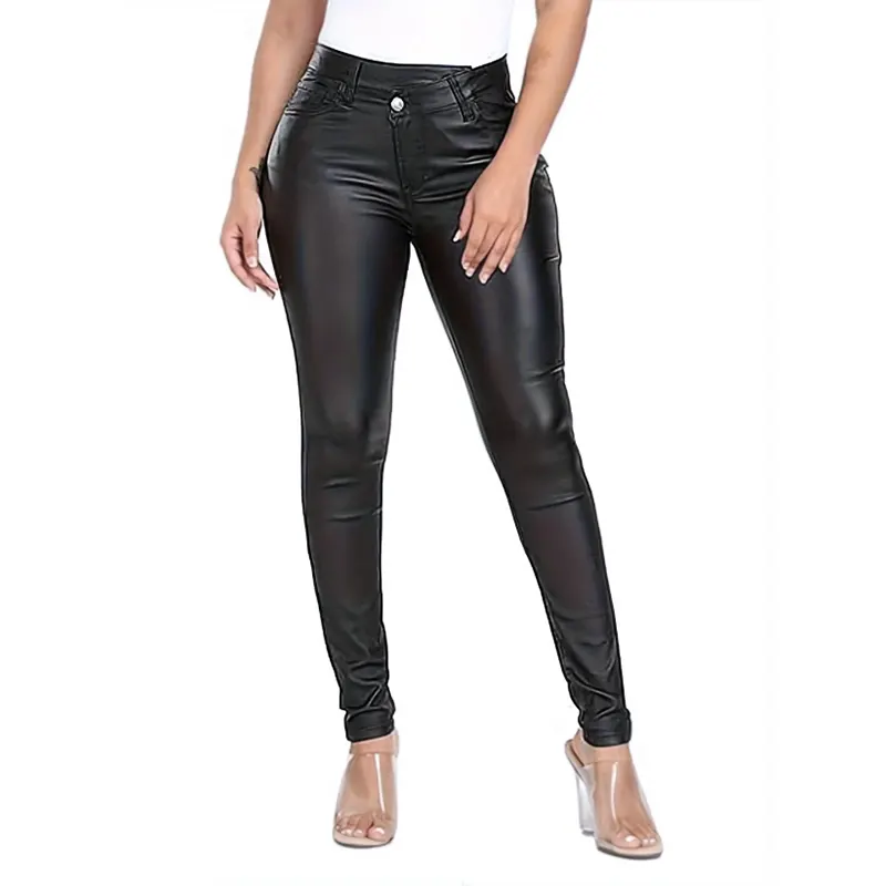 Stretchy Skinny PU-läderbyxor för hela säsongen