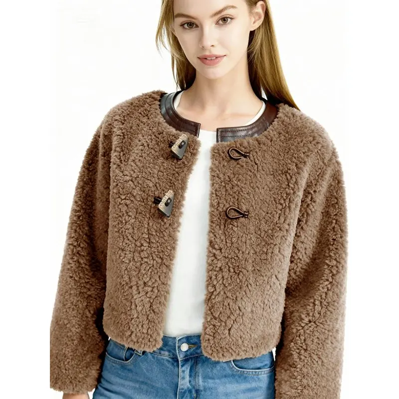 Color-block Crewneck Toggle Buttons Fick Sherpa Jacka