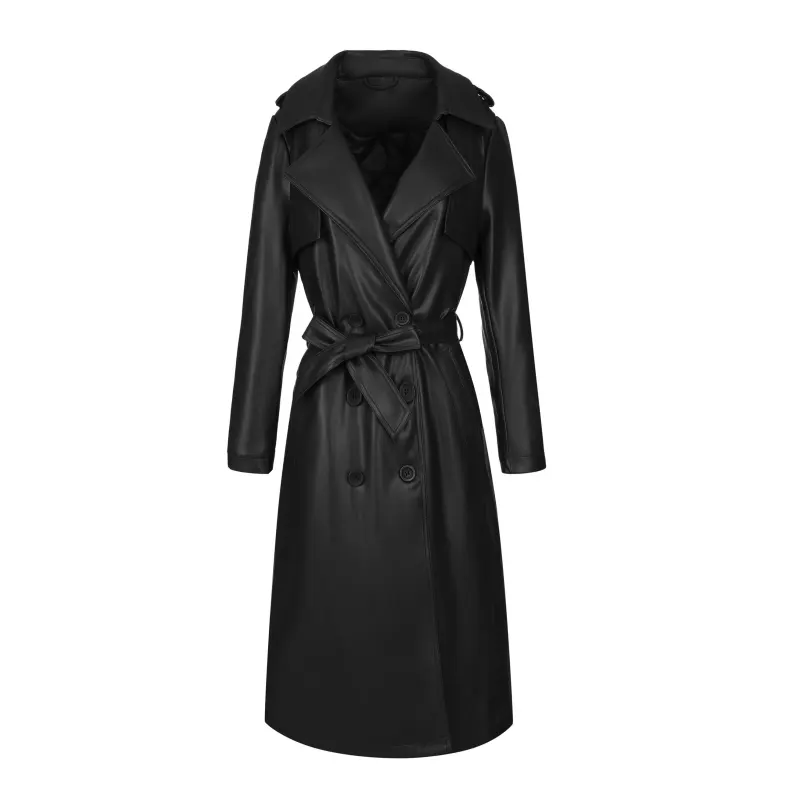 Kraftig trenchcoat i konstläder med bälte