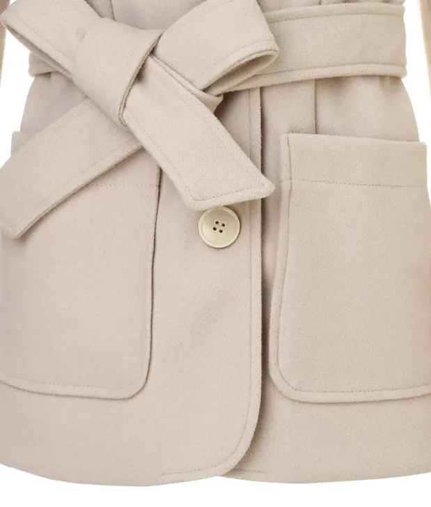 Pastel Colors Belted Slim Fit Office Woolen Trench Coat