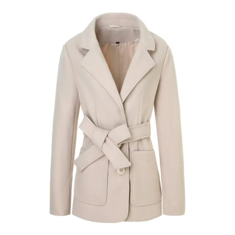 Pastellfärger bälte Slim Fit Office Woolen Trench Coat